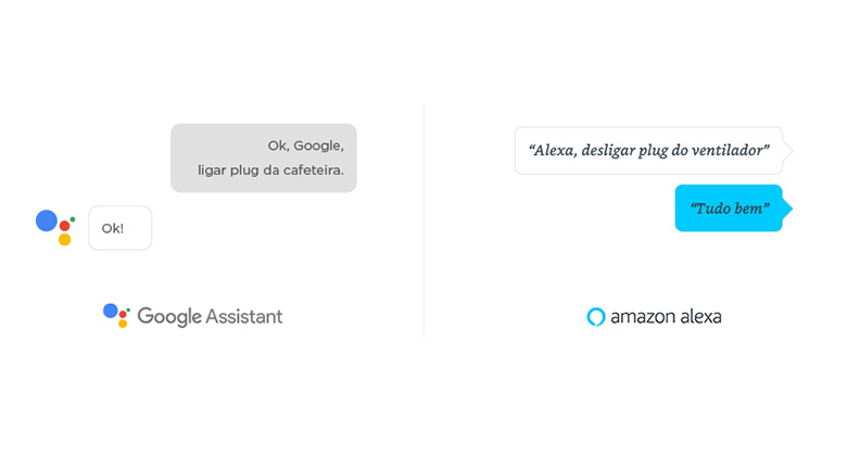 Comando de voz do Google Assistente e Alexa para o Smart Plug Wi-Fi da Positivo Casa Inteligente.