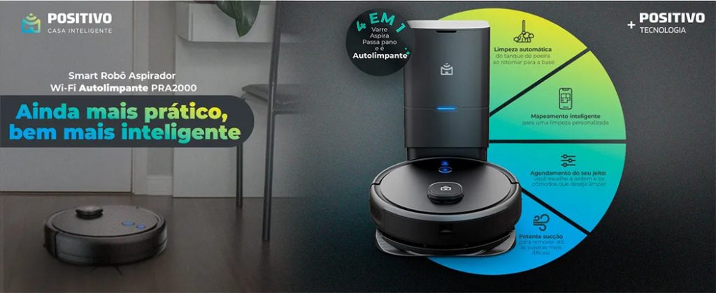 Vantagens do Smart Robô Aspirador PRA2000 autolimpante da Positivo Casa Inteligente.