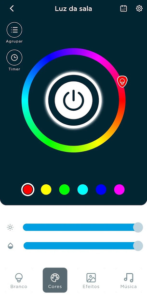Configurações RGB da Smart Lâmpada Wi-fi da Positivo Casa Inteligente.
