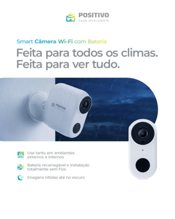 Smart Câmera Wi-fi com Bateria instalada em uma parede na área externa de uma casa com suas vantagens descritas abaixo.
