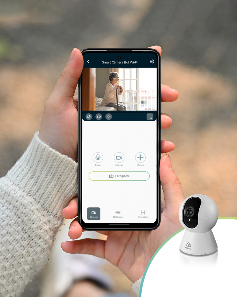 Câmera bot ao lado do aplicativo para monitoramento